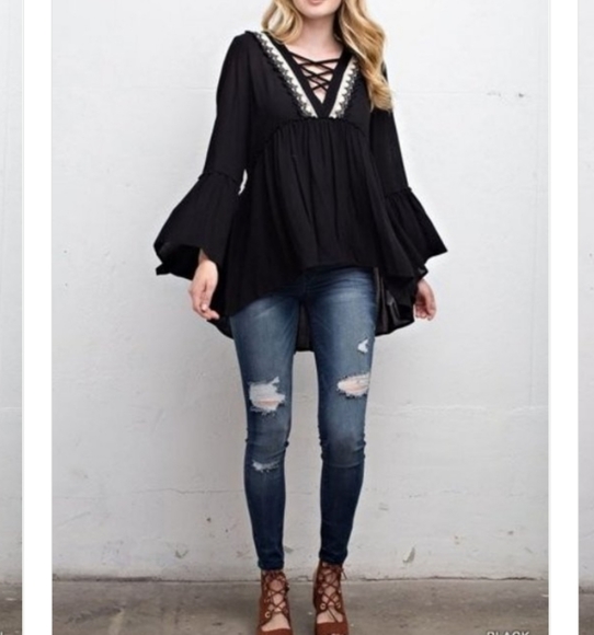 JODIFL Tops - BOGO SALE! JODIFL Peasant Top With Bell Sleeves Black NWT